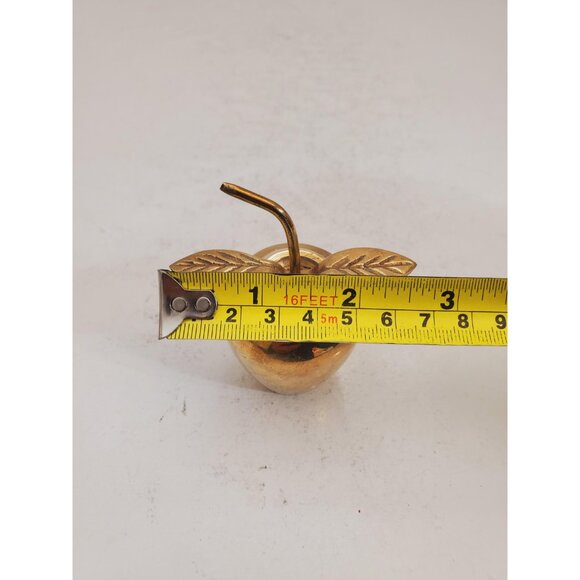 Small Vintage Brass Apple with Stem and Leaf - Picture 7 of 10